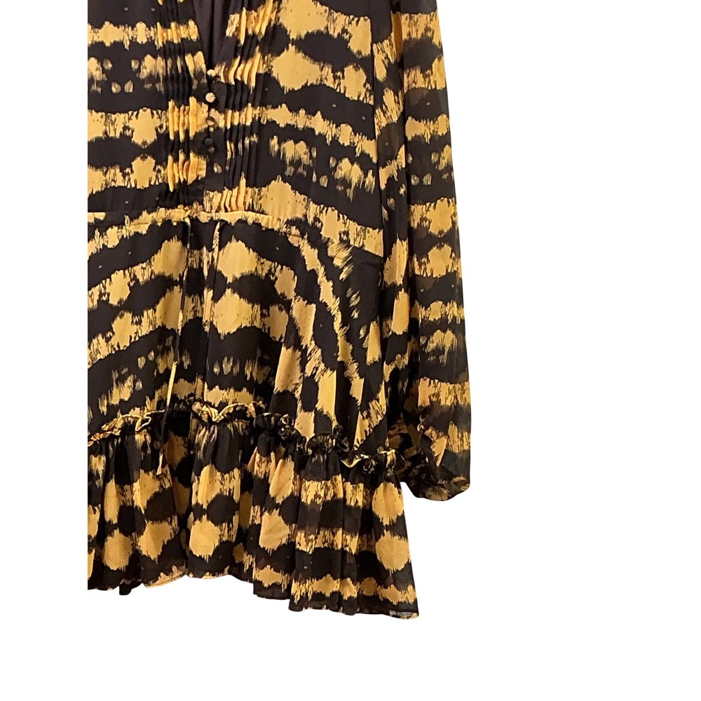 Buddy Love Grace Mini Dress Mustard Brown Tiger Print Ruffle Long Sleeve Medium - Picture 15 of 15